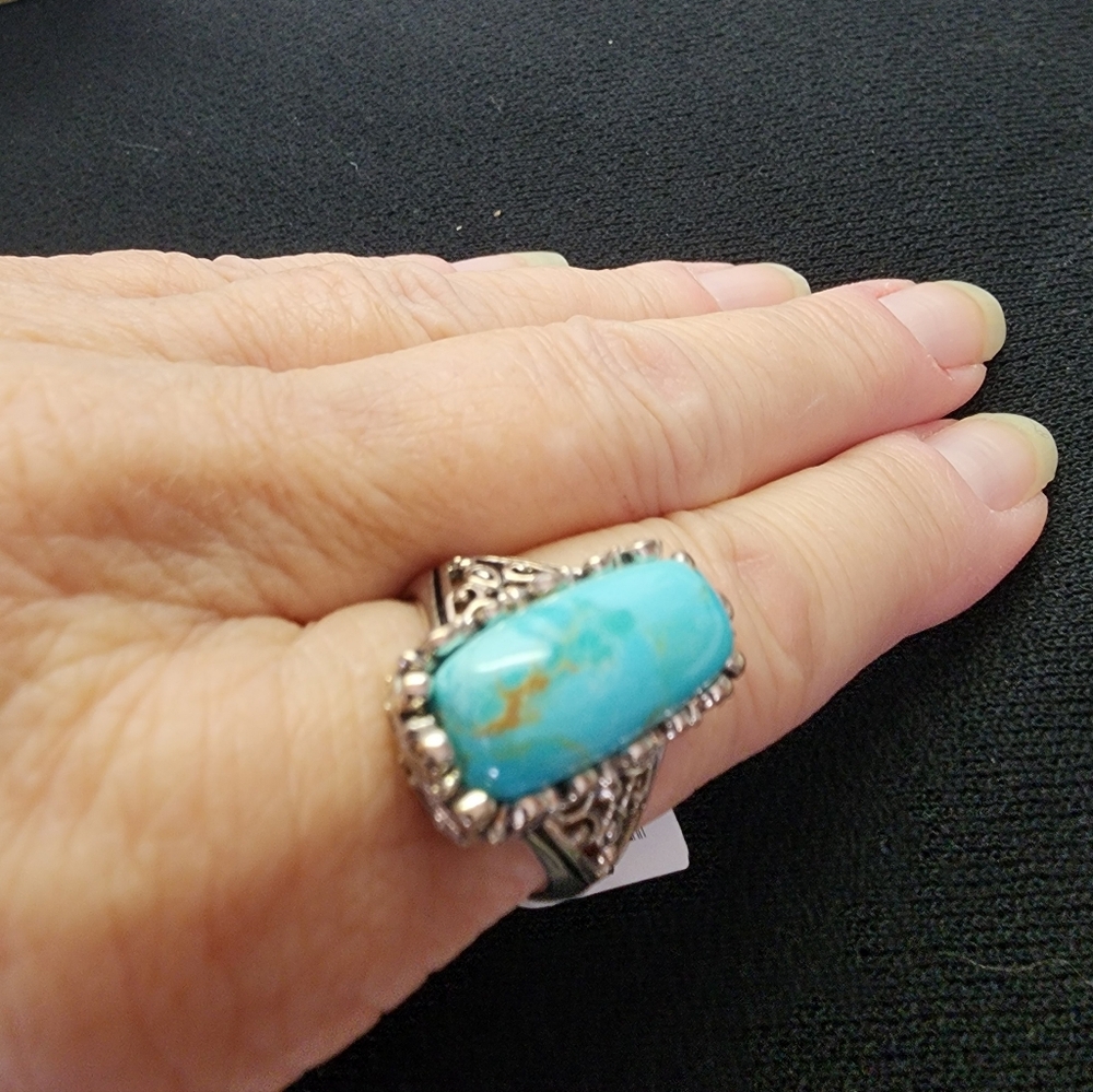 NWT Sterling Silver & 3/4 inch  Long Stone Turquoise Ring SZ 10?